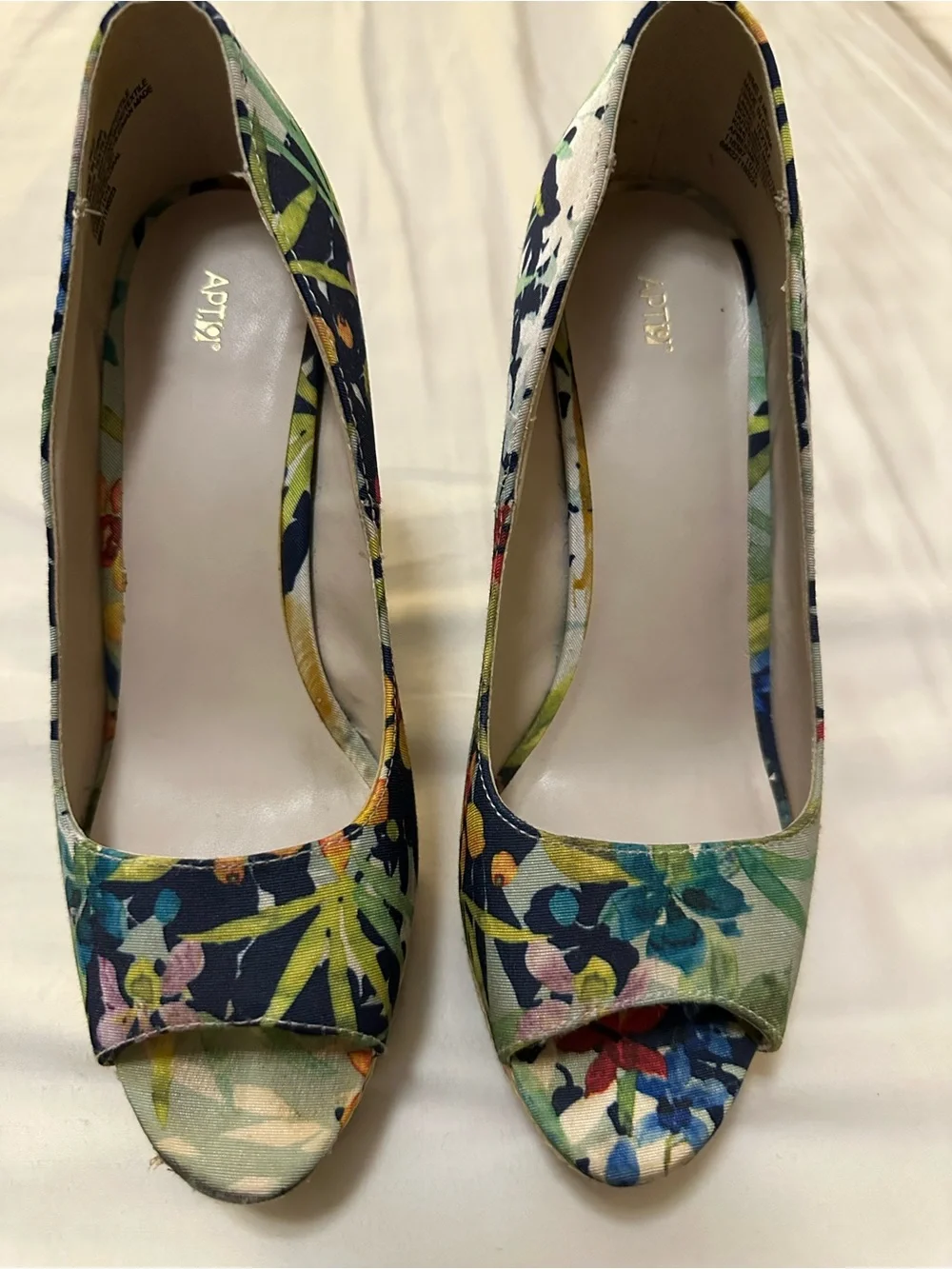 Navy Floral Peep-Toe Platform Heels